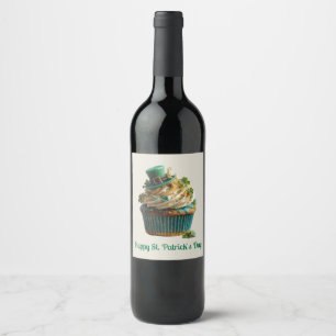 Happy St. Patrick's Day Lucky Cupcake Wine Label