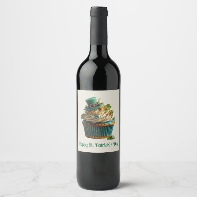 Happy St. Patrick's Day Lucky Cupcake Wine Label (Front)