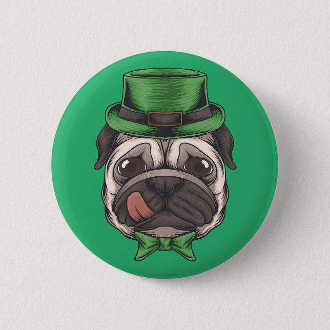 Happy St. Patrick's Day | Lucky Hipster Pug Dog 6 Cm Round Badge (Front)