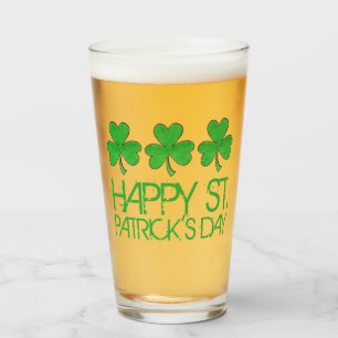 Happy St. Patrick's Day Lucky Shamrock Clover Glass