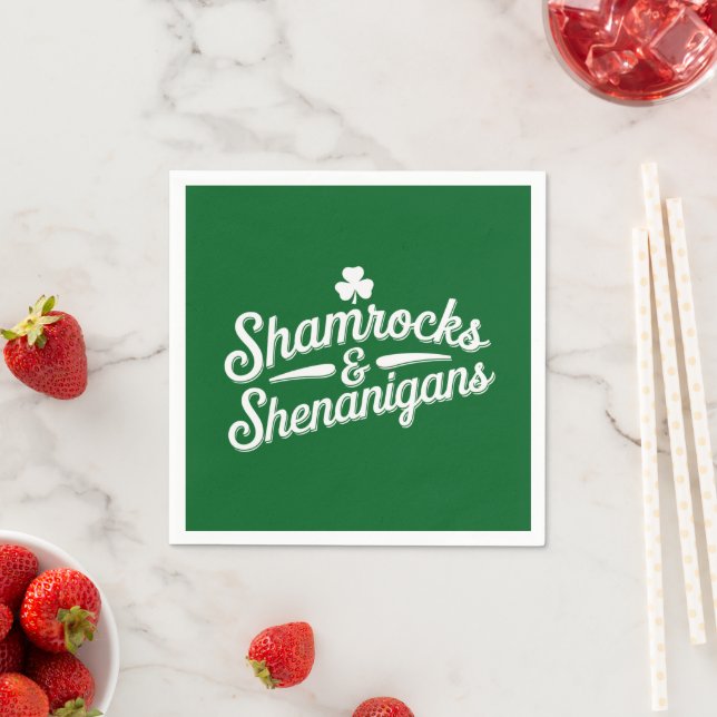 Happy St Patricks Day Lucky Shamrock&Shenanigans Napkin (Insitu)