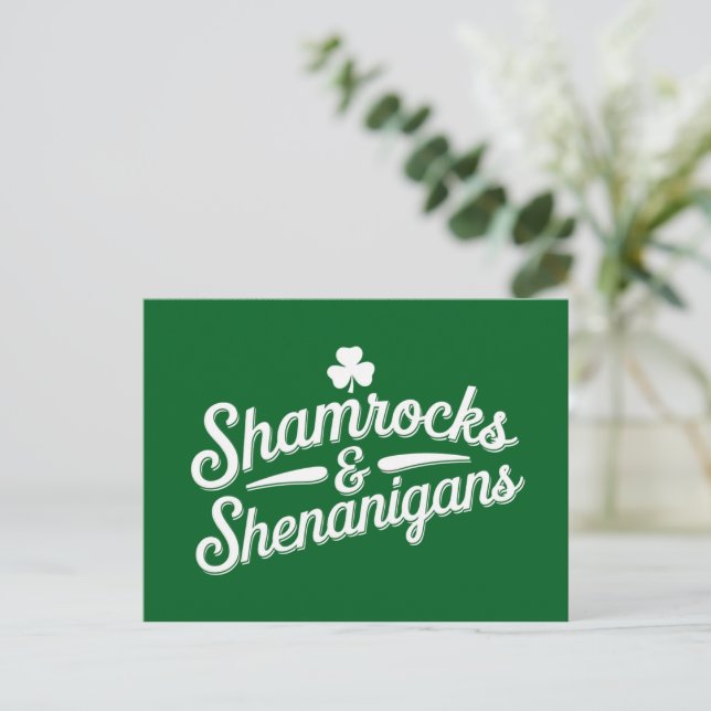 Happy St Patricks Day Lucky Shamrock&Shenanigans Postcard (Standing Front)