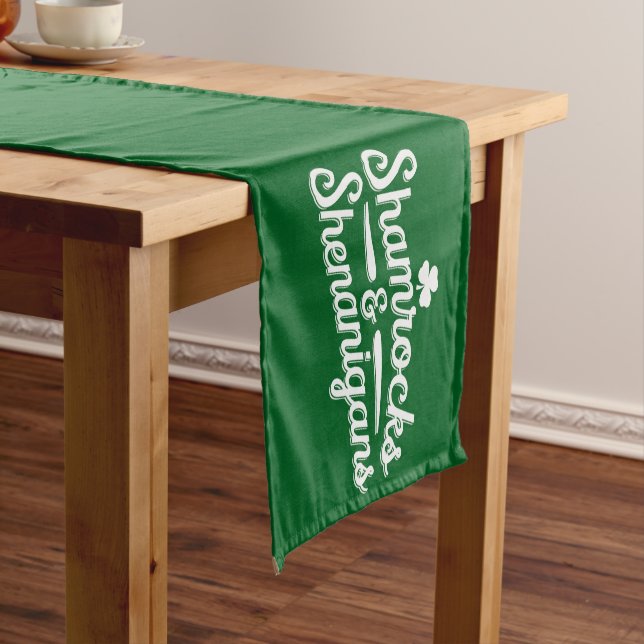 Happy St Patricks Day Lucky Shamrock&Shenanigans Short Table Runner (In Situ)