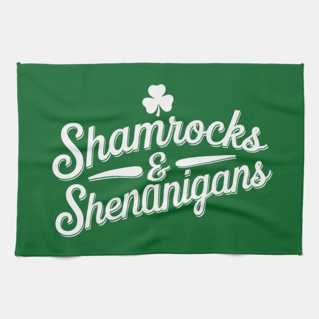 Happy St Patricks Day Lucky Shamrock&Shenanigans Tea Towel (Horizontal)