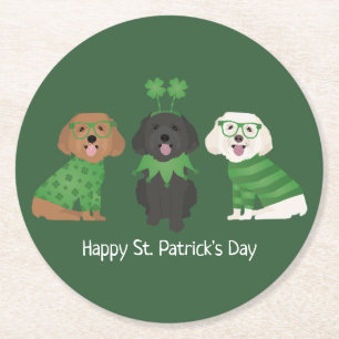 Happy St Patricks Day Maltipoo Dogs Round Paper Coaster