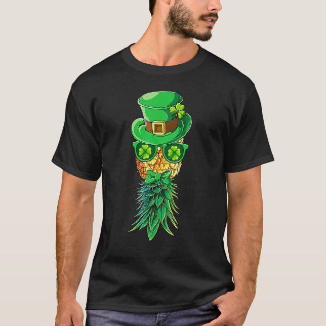Happy St Patrick's Day Mask Upside Down Pineapple T-Shirt (Front)
