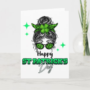 Happy St Patricks Day Messy Bun Saint Paddys Girls Card