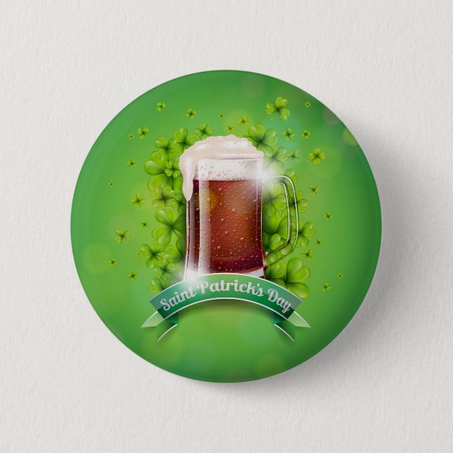 Happy St. Patrick's Day Mug of Beer 6 Cm Round Badge (Front)