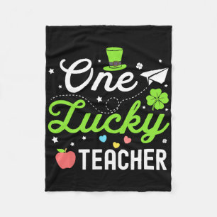 Happy St Patricks Day One Lucky Teacher Shamrock W Fleece Blanket