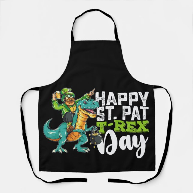 Happy St Patrick's Day Pat T Rex Dinosaur Apron (Front)