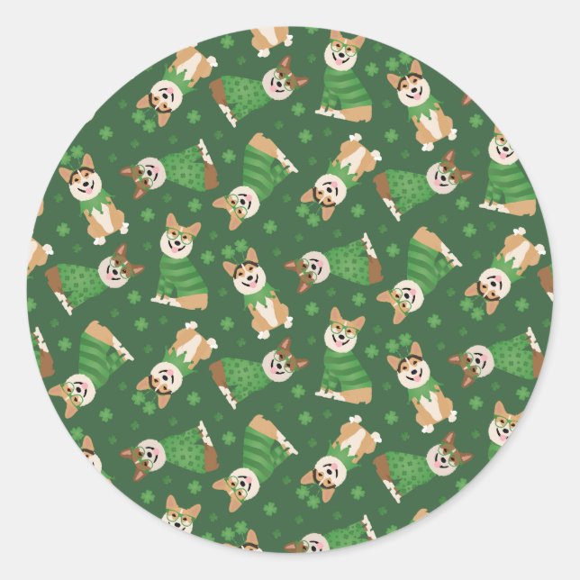Happy St Patricks Day Pembroke Welsh Corgi Dogs Classic Round Sticker (Front)