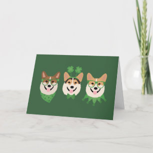 Happy St Patricks Day Pembroke Welsh Corgi Dogs Holiday Card