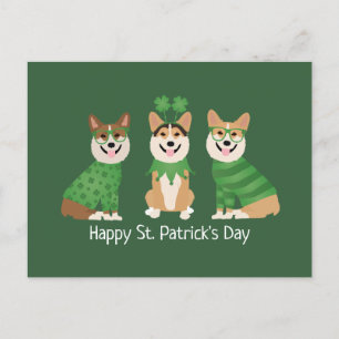 Happy St Patricks Day Pembroke Welsh Corgi Dogs Postcard