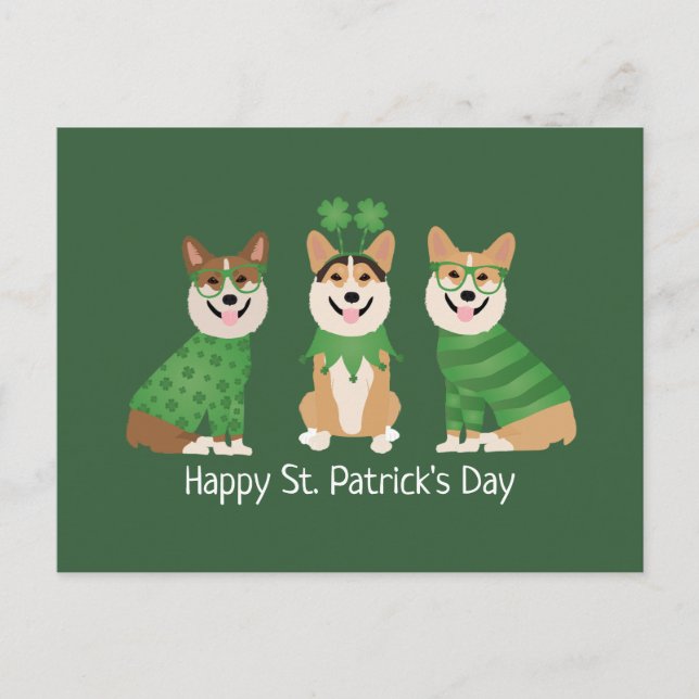 Happy St Patricks Day Pembroke Welsh Corgi Dogs Postcard (Front)