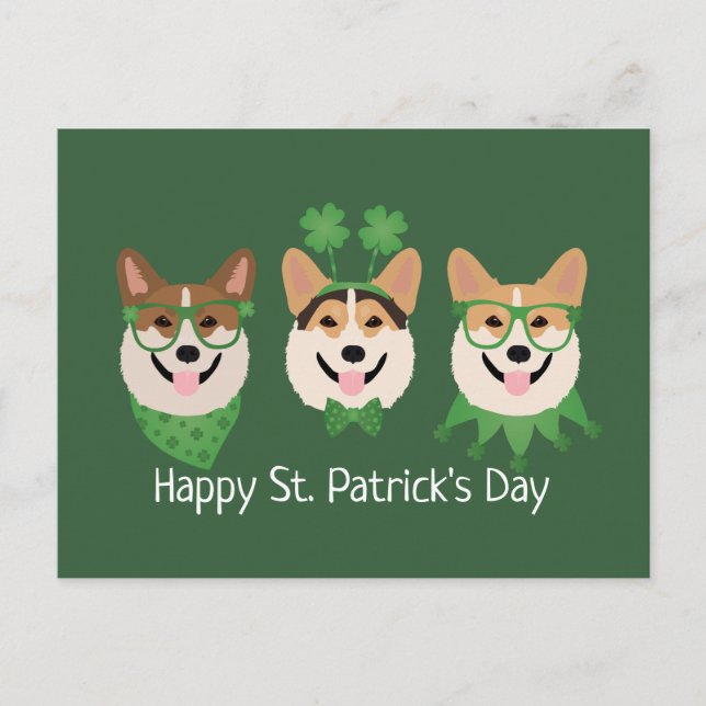 Happy St Patricks Day Pembroke Welsh Corgi Dogs Postcard (Front)