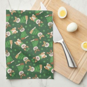 Happy St Patricks Day Pembroke Welsh Corgi Dogs Tea Towel