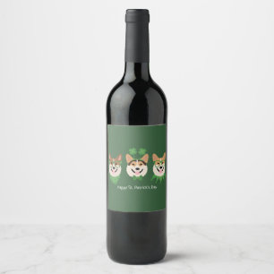 Happy St Patricks Day Pembroke Welsh Corgi Dogs Wine Label