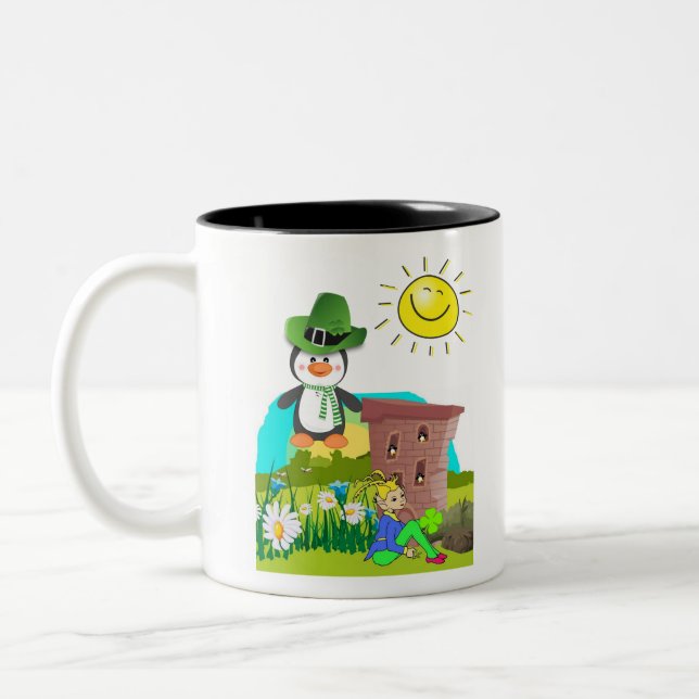 happy st. patrick's day penguin leprechaun Two-Tone coffee mug (Left)