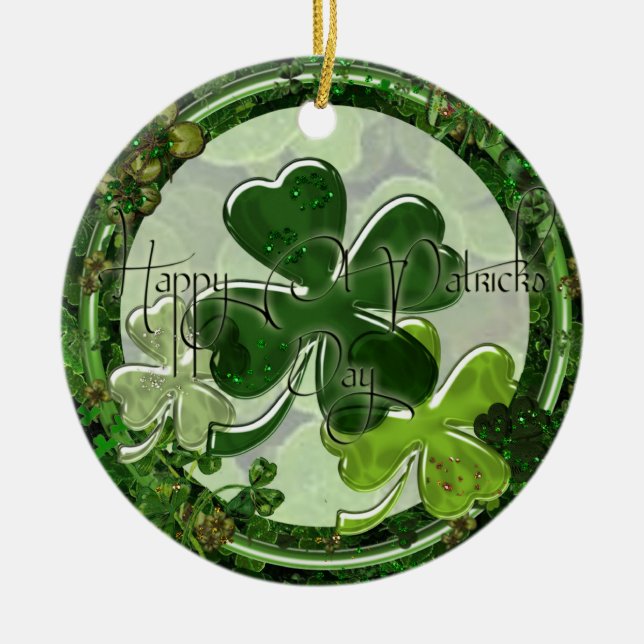 Happy St. Patrick's Day Photo Ceramic Tree Decoration (Front)