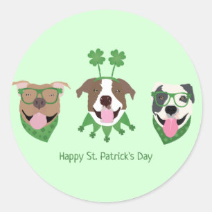Happy St Patricks Day Pit Bull Dogs Classic Round Sticker