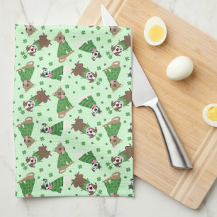 Happy St Patricks Day Pit Bull Dogs Tea Towel