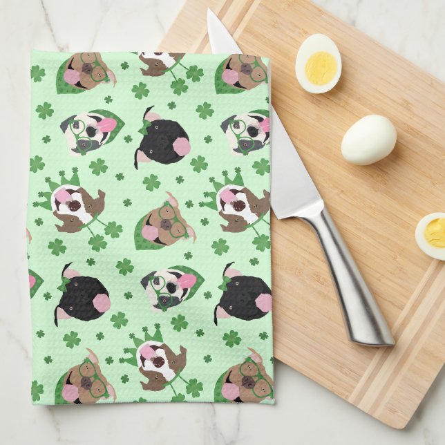 Happy St Patricks Day Pit Bull Dogs Tea Towel (Quarter Fold)