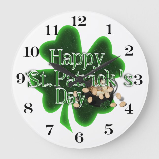 Happy St Patrick's Day - Pot Of Gold Large Clock (Front)