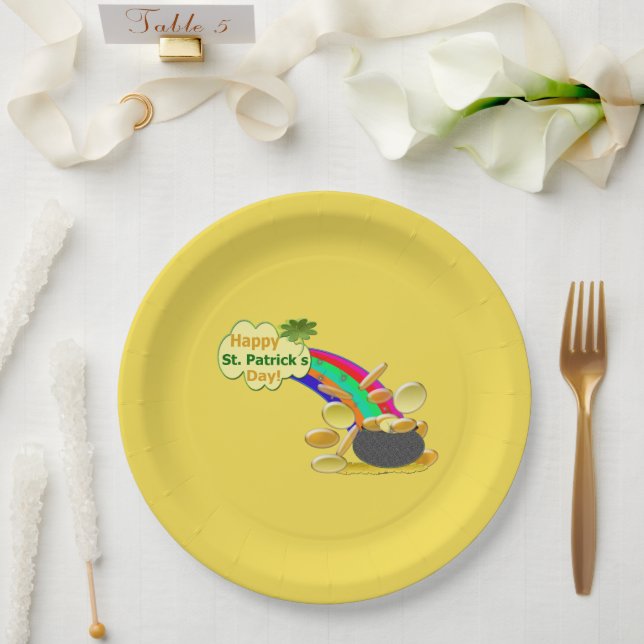 Happy St. Patrick's Day Pot of Gold  Paper Plate (Wedding)