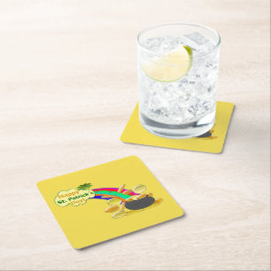 Happy St. Patrick's Day Pot of Gold Square Paper Coaster