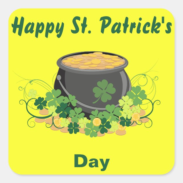 Happy St. Patrick's Day Pot of Gold Square Sticker (Front)