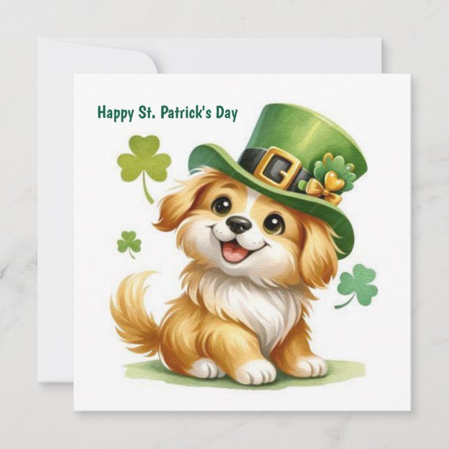 Happy St Patrick's Day Puppy Holiday Card (Front)