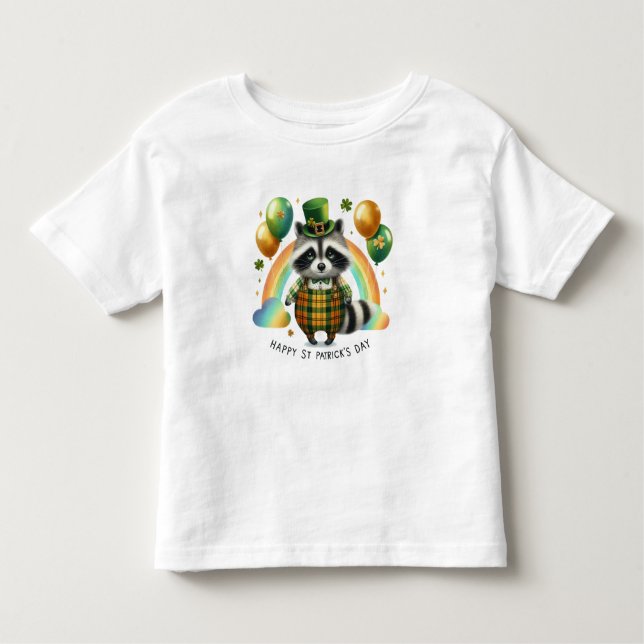Happy St. Patrick's Day Racoon Toddler T-Shirt (Front)