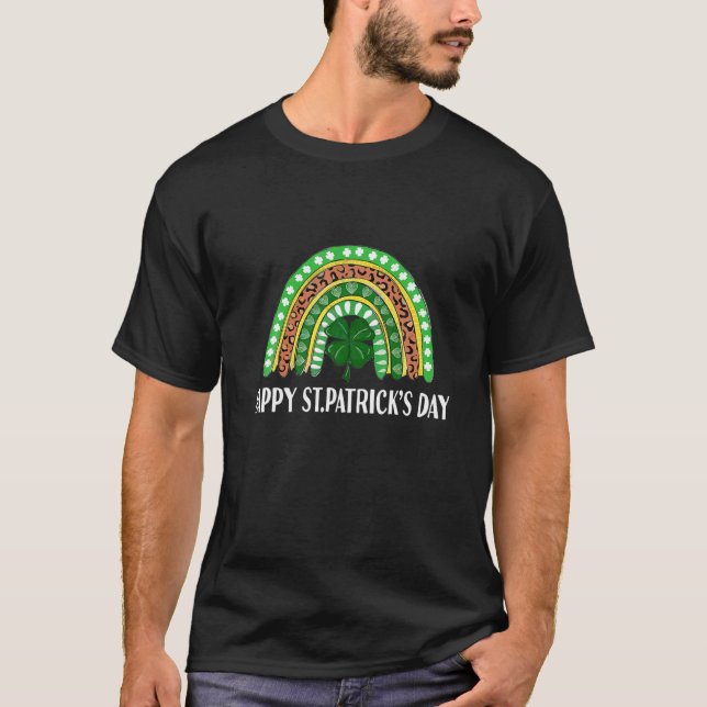 Happy St Patrick's Day Rainbow Drinking St Patrick T-Shirt (Front)