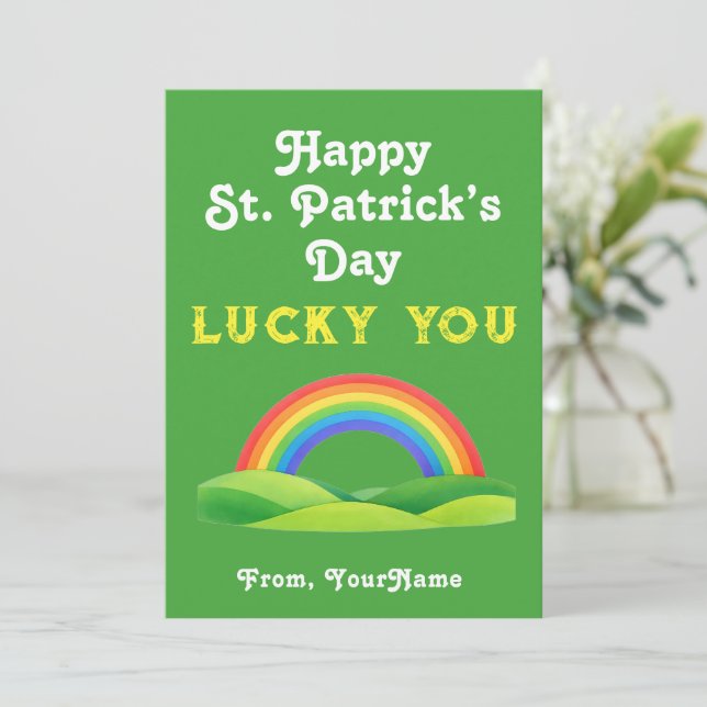 Happy St. Patrick's Day Rainbow Greeting Card (Standing Front)