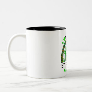 Happy St Patrick's Day Rainbow Leopard Print Shamr Two-Tone Coffee Mug