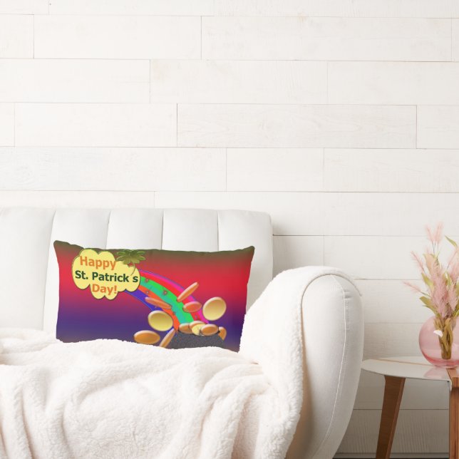 Happy St. Patrick's Day Rainbow Lumbar Cushion (Couch)