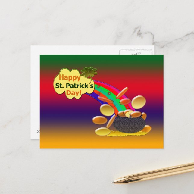 Happy St. Patrick's Day Rainbow Postcard (Front/Back In Situ)