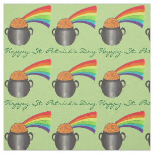 Happy St. Patrick's Day Rainbow Pot of Gold Green Fabric