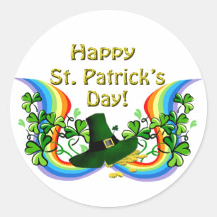 Happy St. Patrick's Day Rainbow Shamrocks Clovers Classic Round Sticker