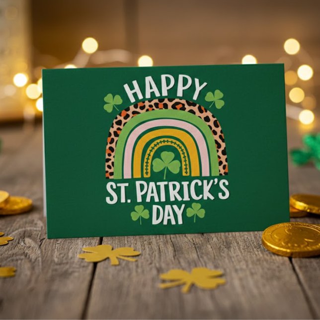 Happy St Patricks Day Rainbow with Shamrocks Postcard (Creator Uploaded)