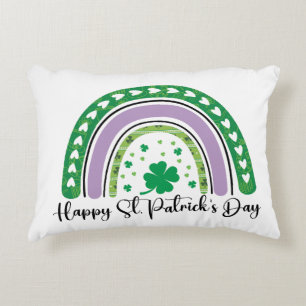 Happy St Patrick's Day Retro Shamrock Rainbow Decorative Cushion
