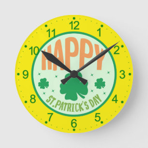 Happy St Patrick's Day Round Clock