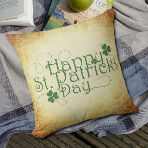 Happy St Patrick's Day Script Mottled Cream Brown Cushion