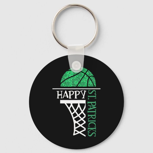 Happy St Patricks Day Shamrock basketball player n Key Ring (Front)