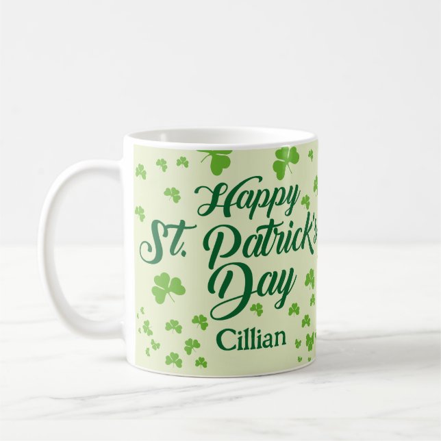 happy st patricks day shamrock coffee mug (Left)
