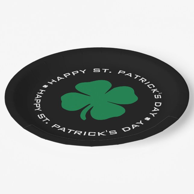 Happy St. Patrick's Day Shamrock Lucky Charm Paper Plate (Angled)