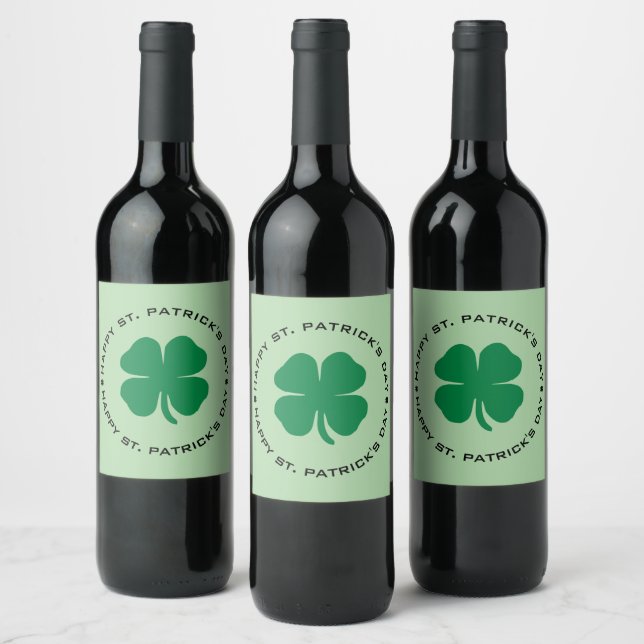 Happy St. Patrick's Day Shamrock Lucky Charm Wine Label (Bottles)