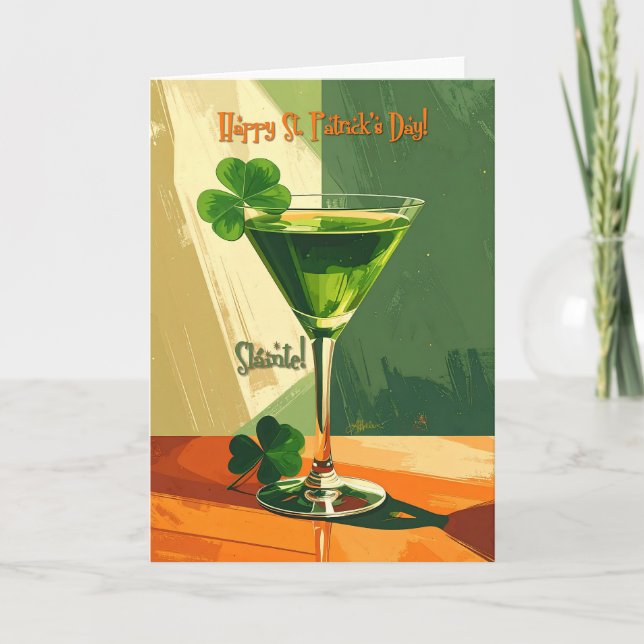 Happy St. Patrick's Day Shamrock Martini  Card (Front)