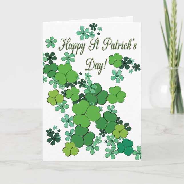 Happy St Patrick's Day Shamrocks & Daisies Card (Front)