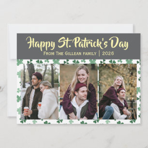 Happy St. patrick's day Shamrocks family 3 photo Holiday Card